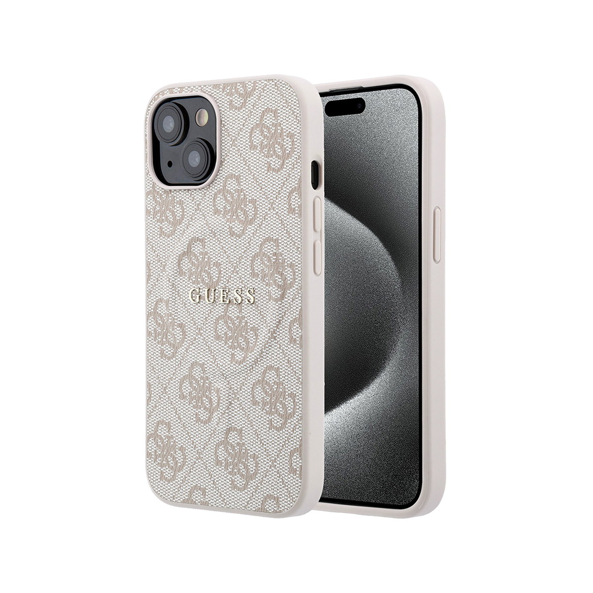 Apple iPhone 15 Kılıf Guess Orjinal Lisanslı M-safe Kabartmalı 4G Desenli Yazı Logolu Kapak