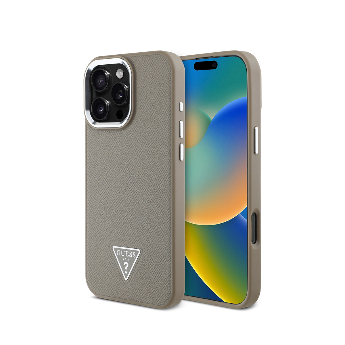 Apple iPhone 16 Pro Max Kılıf Guess Orjinal Lisanslı M-safe Şarj Özellikli Grained Triangle Kapak