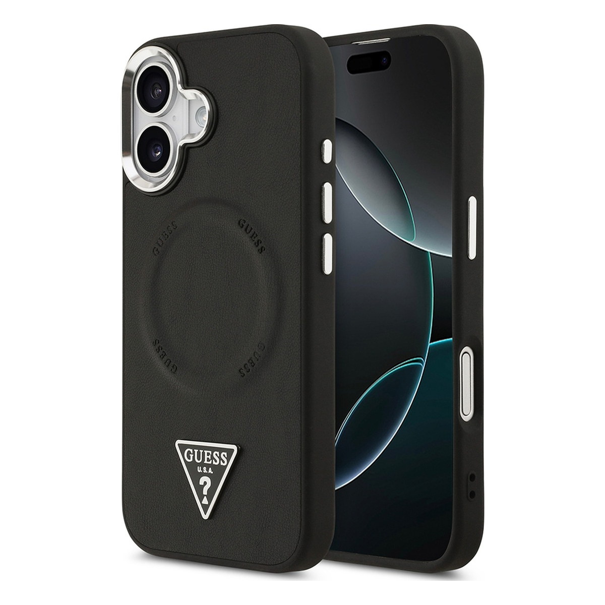 Apple iPhone 17 Kılıf Guess Orjinal Lisanslı M-safe Şarj Özellikli PU Deri Metal Kamera Çerçeveli Üçgen Logolu Kapak