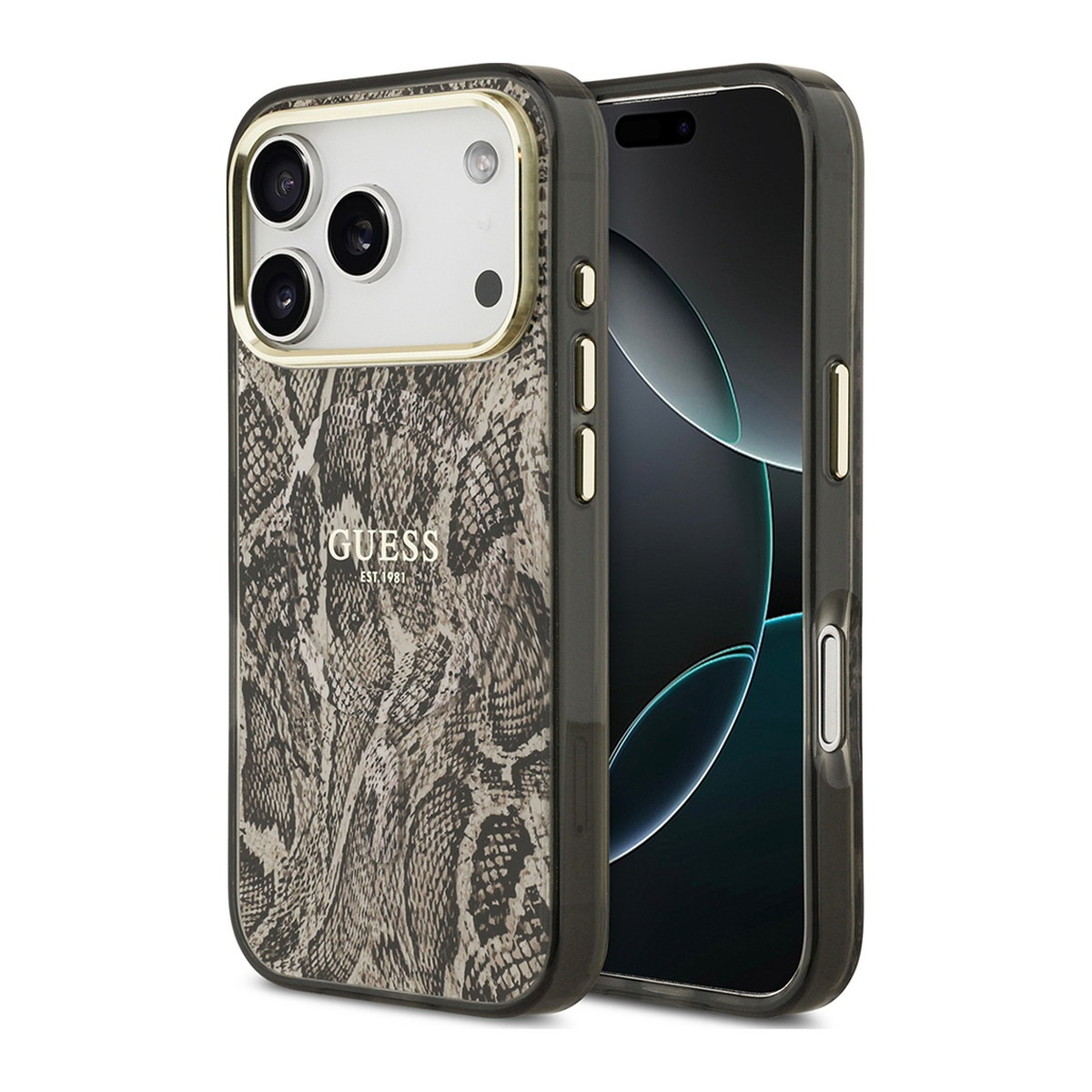 Apple iPhone 17 Pro Max Kılıf Guess Orjinal Lisanslı M-safe Şarj Özellikli Yazı Logolu Python Desenli Kapak