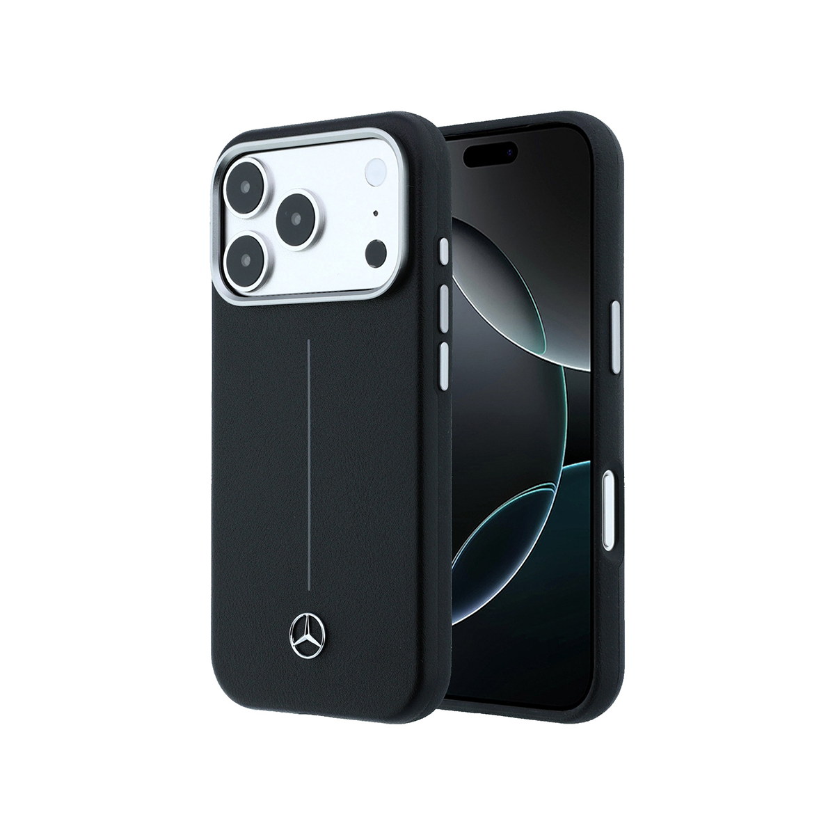 Apple iPhone 17 Pro Max Kılıf Mercedes Benz Orjinal Lisanslı M-safe Şarj Özellikli Metal Yıldız Logolu Çizgili Deri Kapak