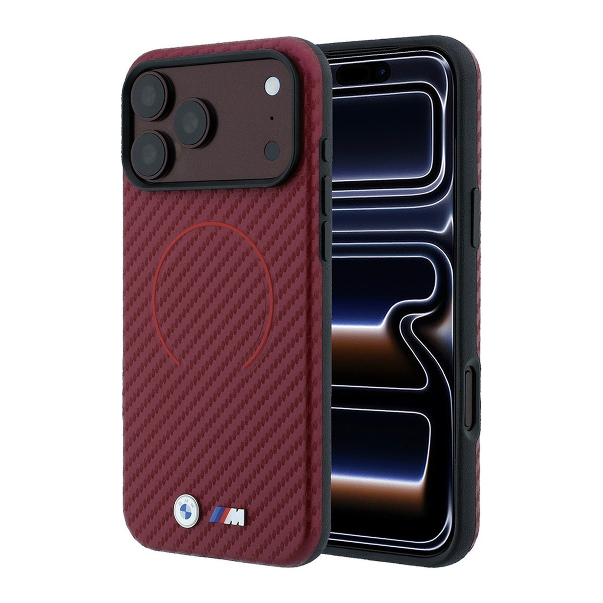 Apple iPhone 18 Pro Max Kılıf BMW Orjinal Lisanslı M-safe Şarj Özellikli PU Metal Logolu Kırmızı Halka Tasarımlı Kapak