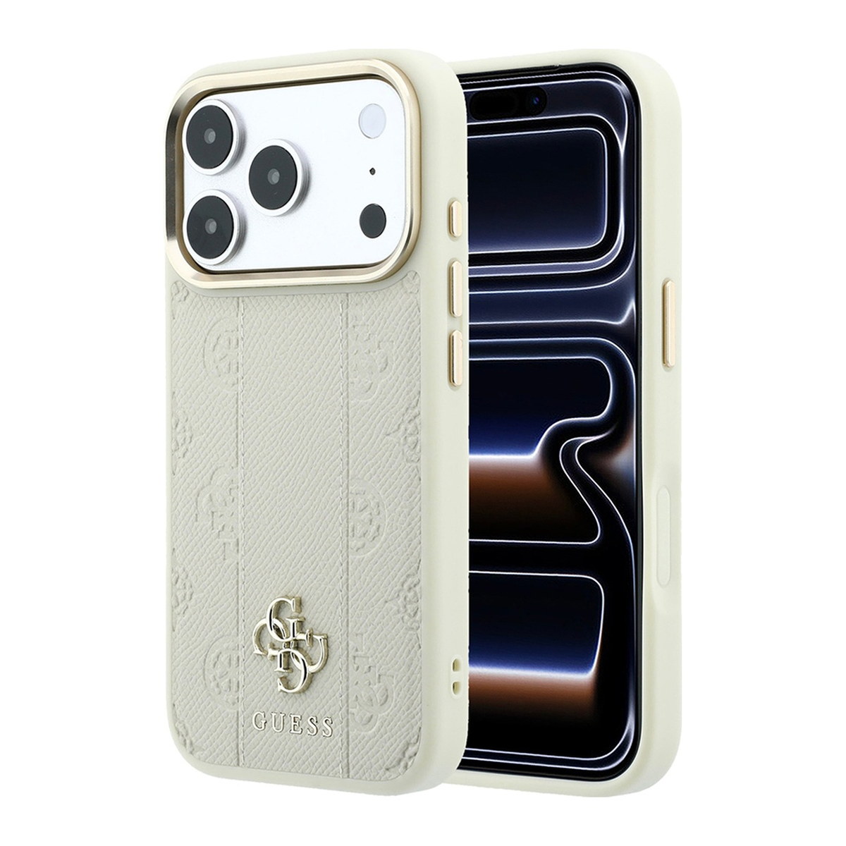 Apple iPhone 18 Pro Max Kılıf Guess Orjinal Lisanslı M-safe Şarj Özellikli Şeritli Peony 4G ve Yazı Logolu Kapak