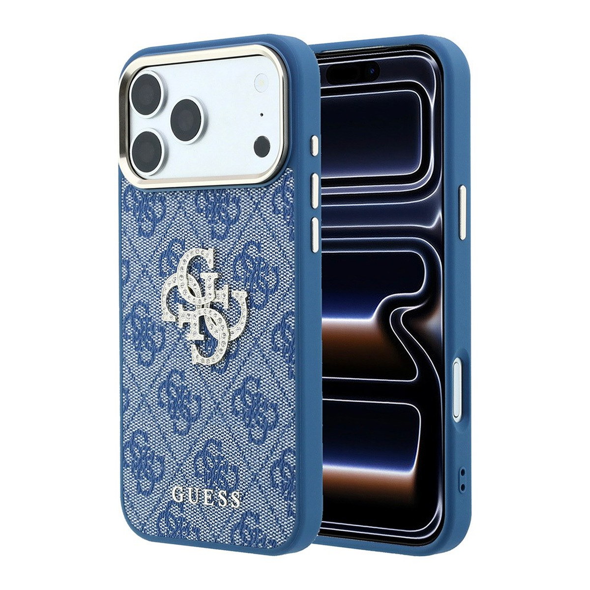 Apple iPhone 18 Pro Max Kılıf Guess Orjinal Lisanslı M-safe Şarj Özellikli Üçgen Logolu Simli Leopar Desenli Kapak