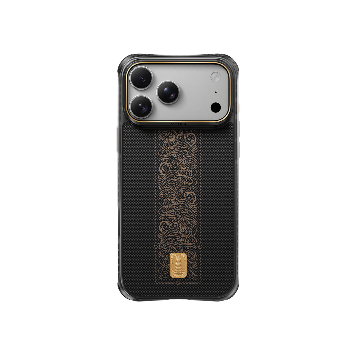 Apple iPhone 18 Pro Max Kılıf M-safe Şarj Özellikli Raptic Aramid Dual Rise Serisi 24 Ayar Altın Kaplamalı Karbon Kapak