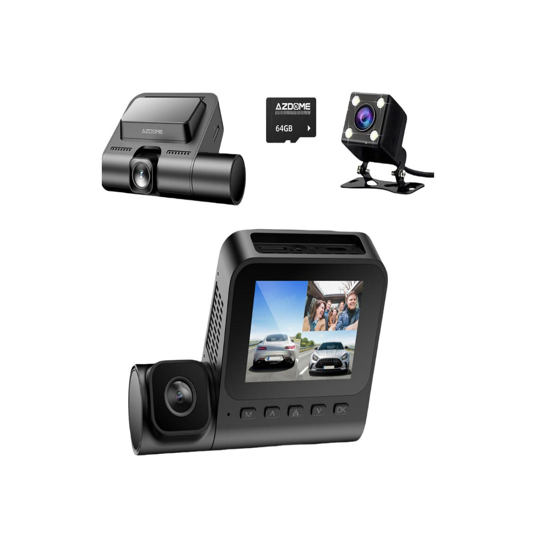 Azdome V600 Dash Cam 3 1080p front camera, 1080p indoor camera and VGA rear camera