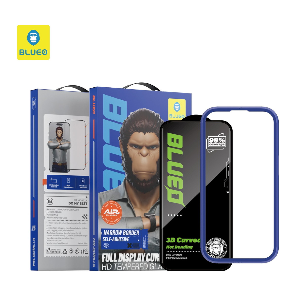 Blueo Full Glue iPhone 17 / 17 Pro Uyumlu Hizalama Aparatlı Kavisli ince Tam Kaplayan Cam Ekran Koruyucu