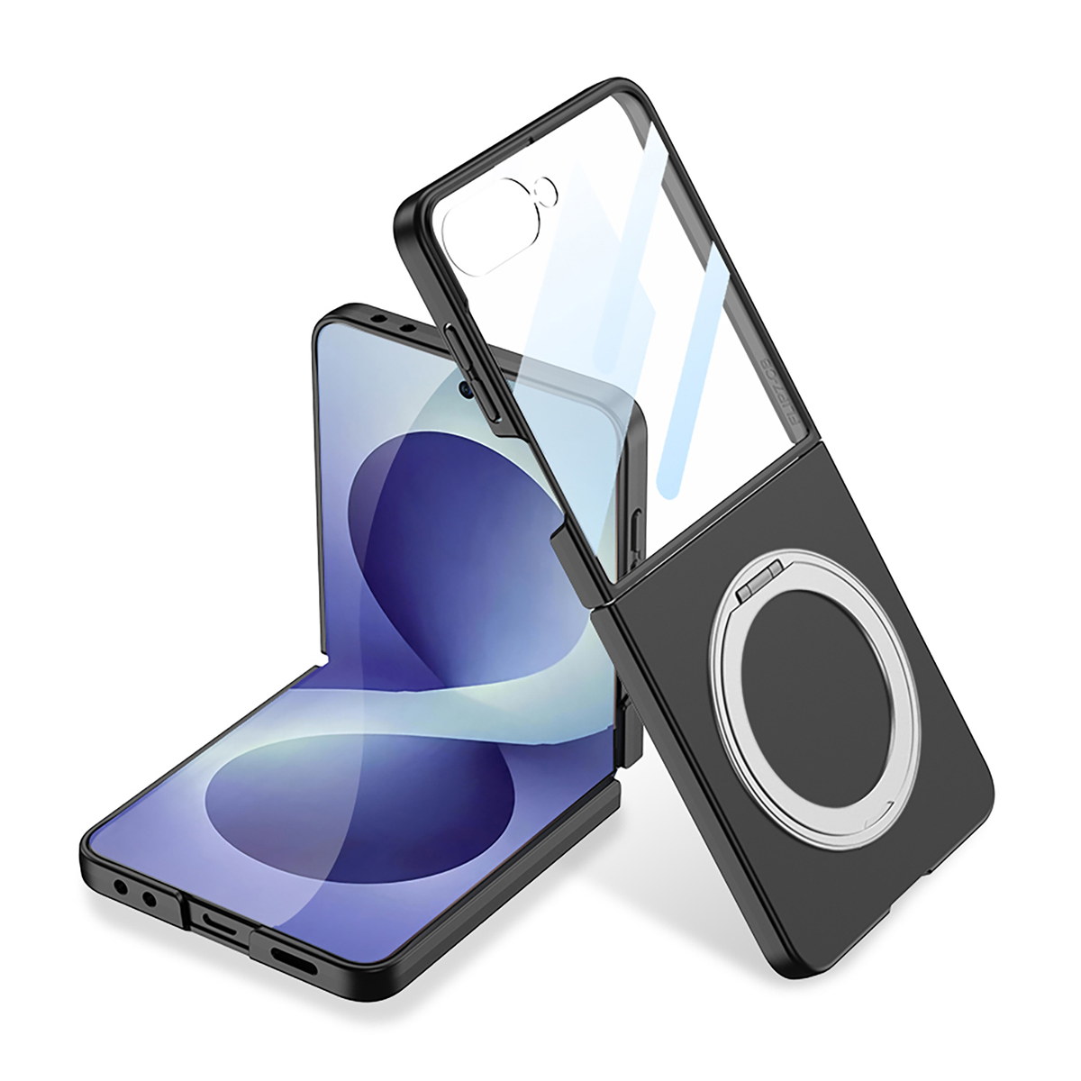 Galaxy Z Flip 8 Kılıf M-safe Şarj Özellikli Zore Kıpta Yüzüklü Kamera Korumalı Kapak