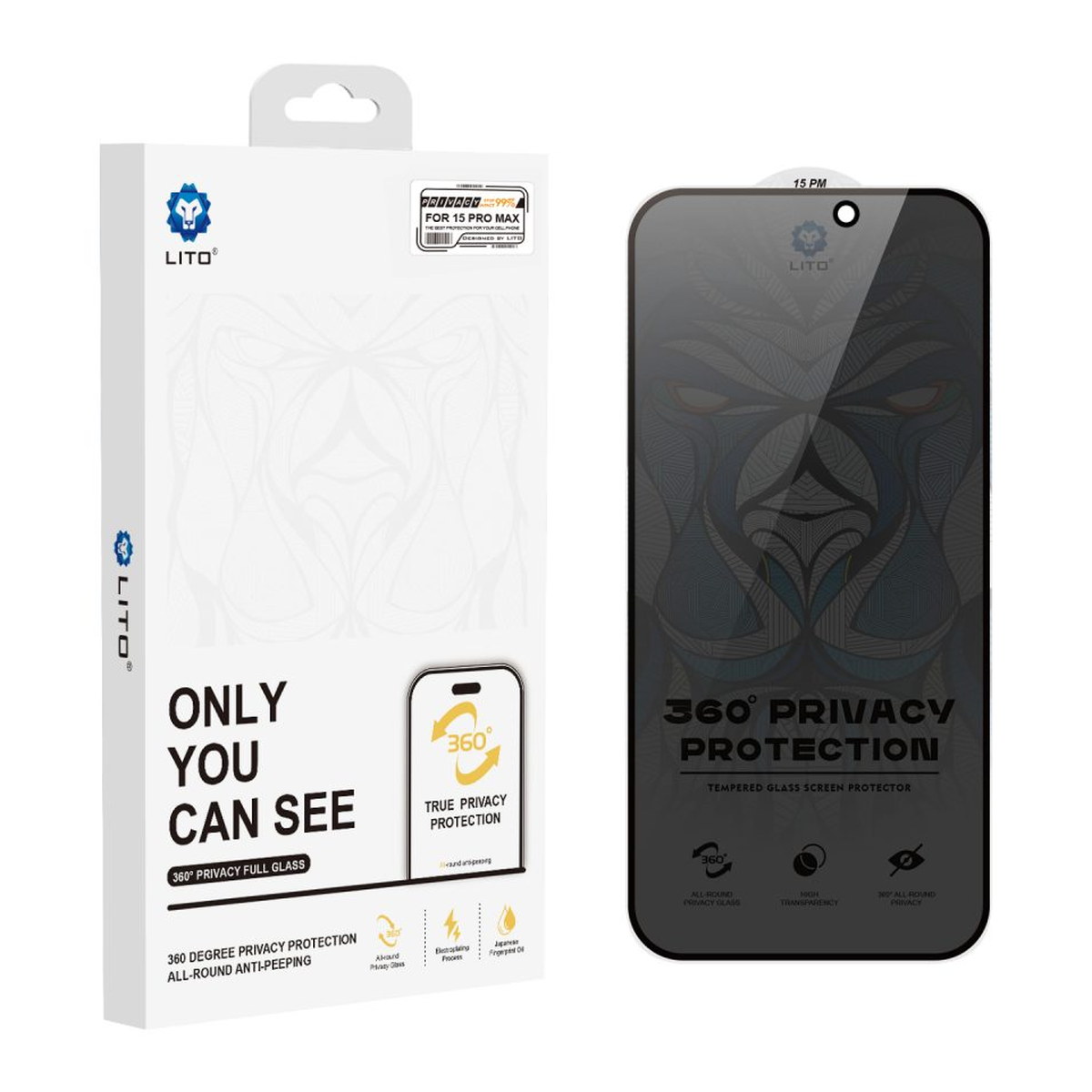 Lito D+ Ultra 360° Privacy Full Glass 14 Pro Max Ekran Koruyucu