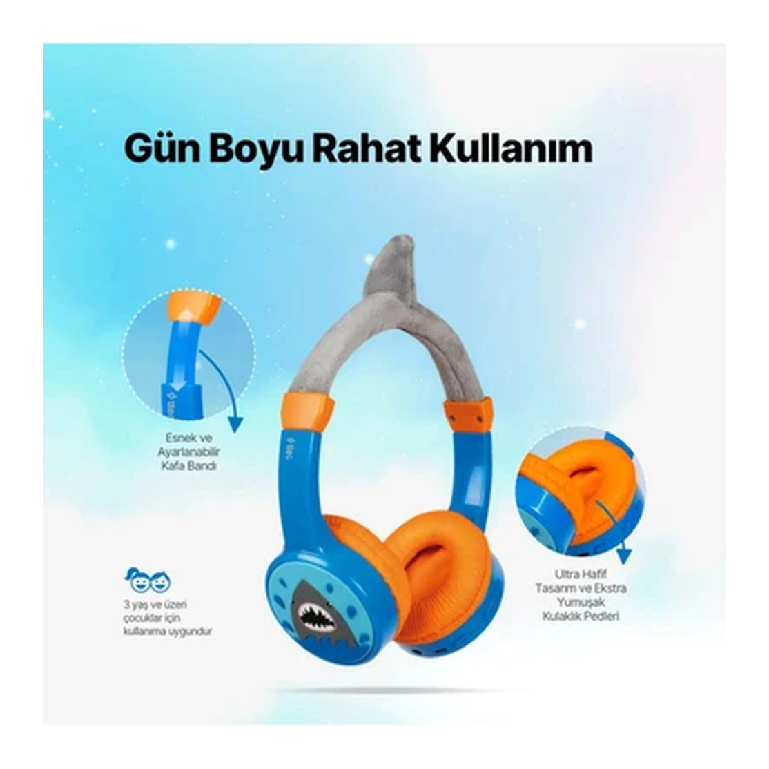 TTEC 2KM148SK SoundBuddy 2 Bluetooth Çocuk Kulaklığı Shark Mavi 24 Ay Garantili