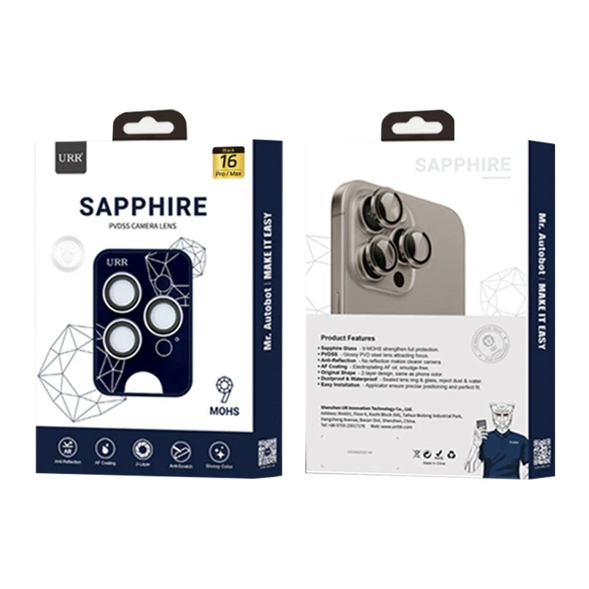 URR Apple iPhone 16 Pro Max Sapphire PVDSS Kamera Lens Koruyucu