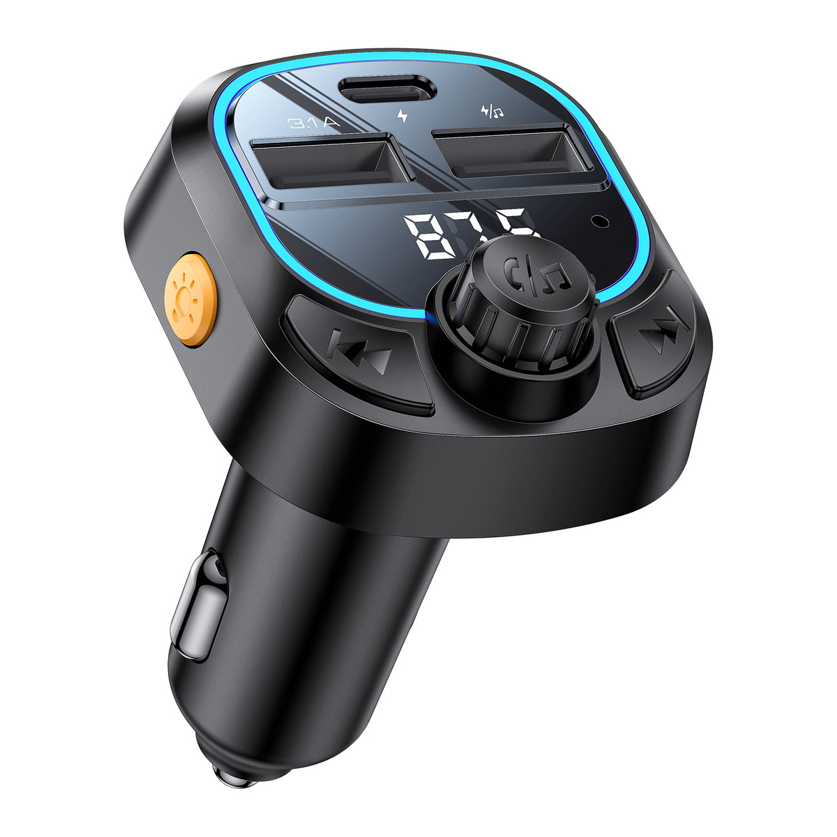 Yesido Y70 RGB 1 Adet 15W Type-C ve 1 Adet 15W USB Çıkışlı BT 5.3 FM Transmitter - Siyah